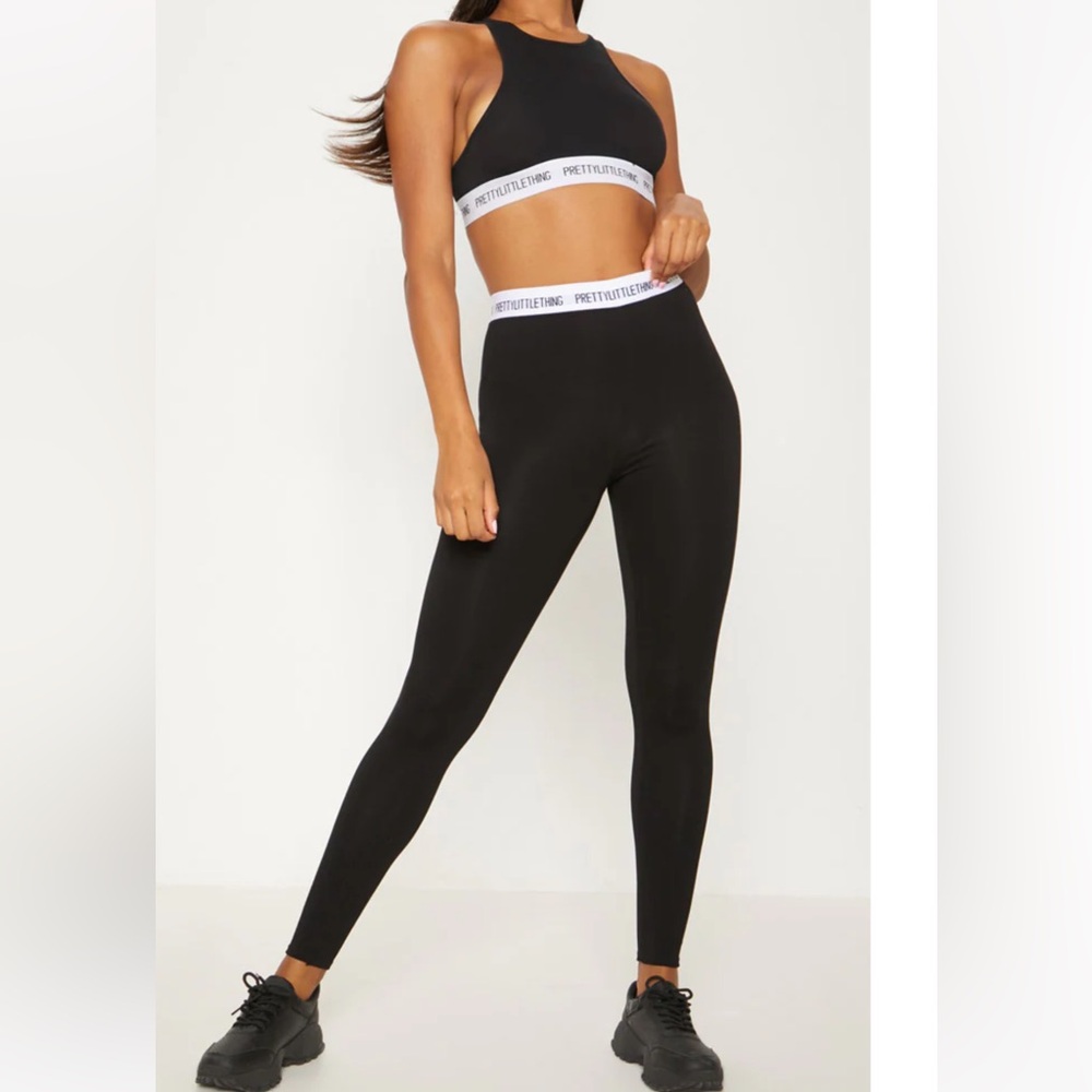 PrettyLittleThing Black Leggings with Logo Waistband - Excellent condition